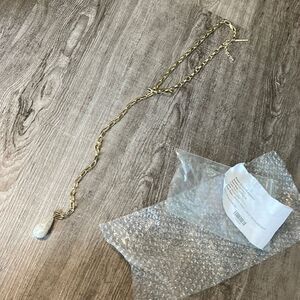 rebecca minkoff single pearl lariat necklace NEW gold plated